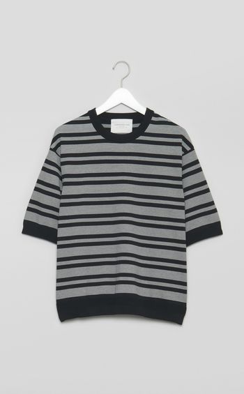 《手洗い可》ショートスリーブボーダーニットTシャツ
