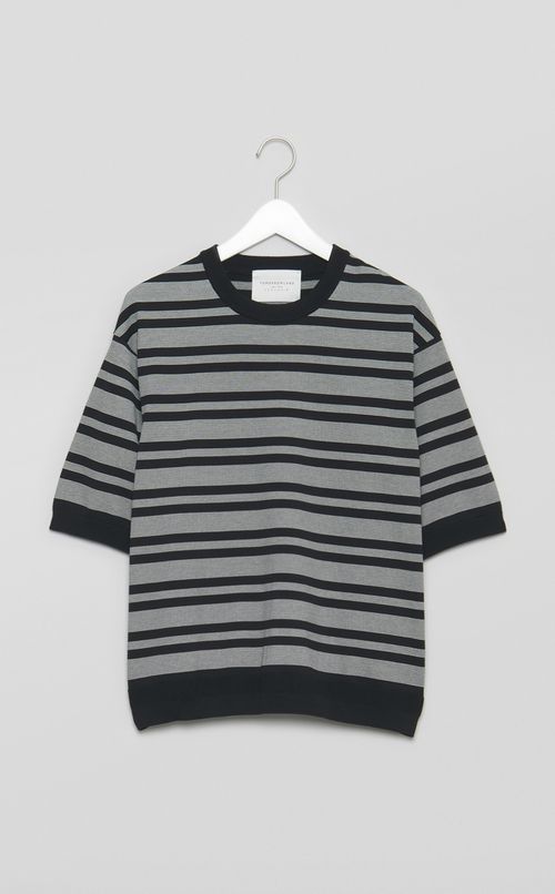 《手洗い可》ショートスリーブボーダーニットTシャツ