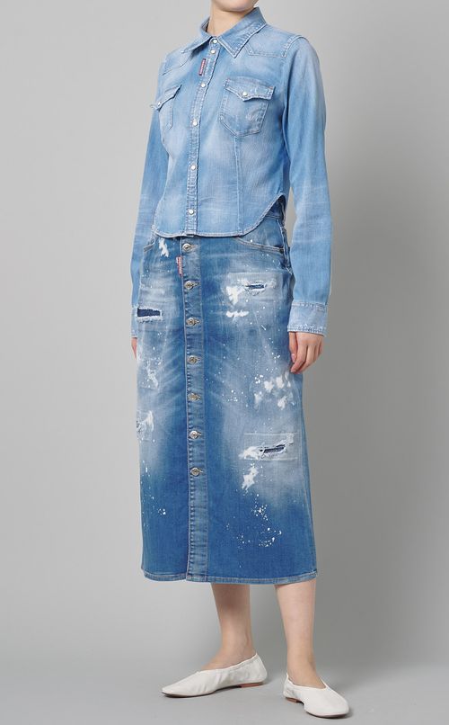 クロップ丈デニムウエスタンシャツ