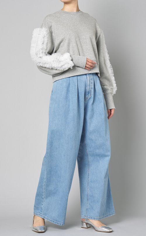 タックギャザーワイドデニムパンツ