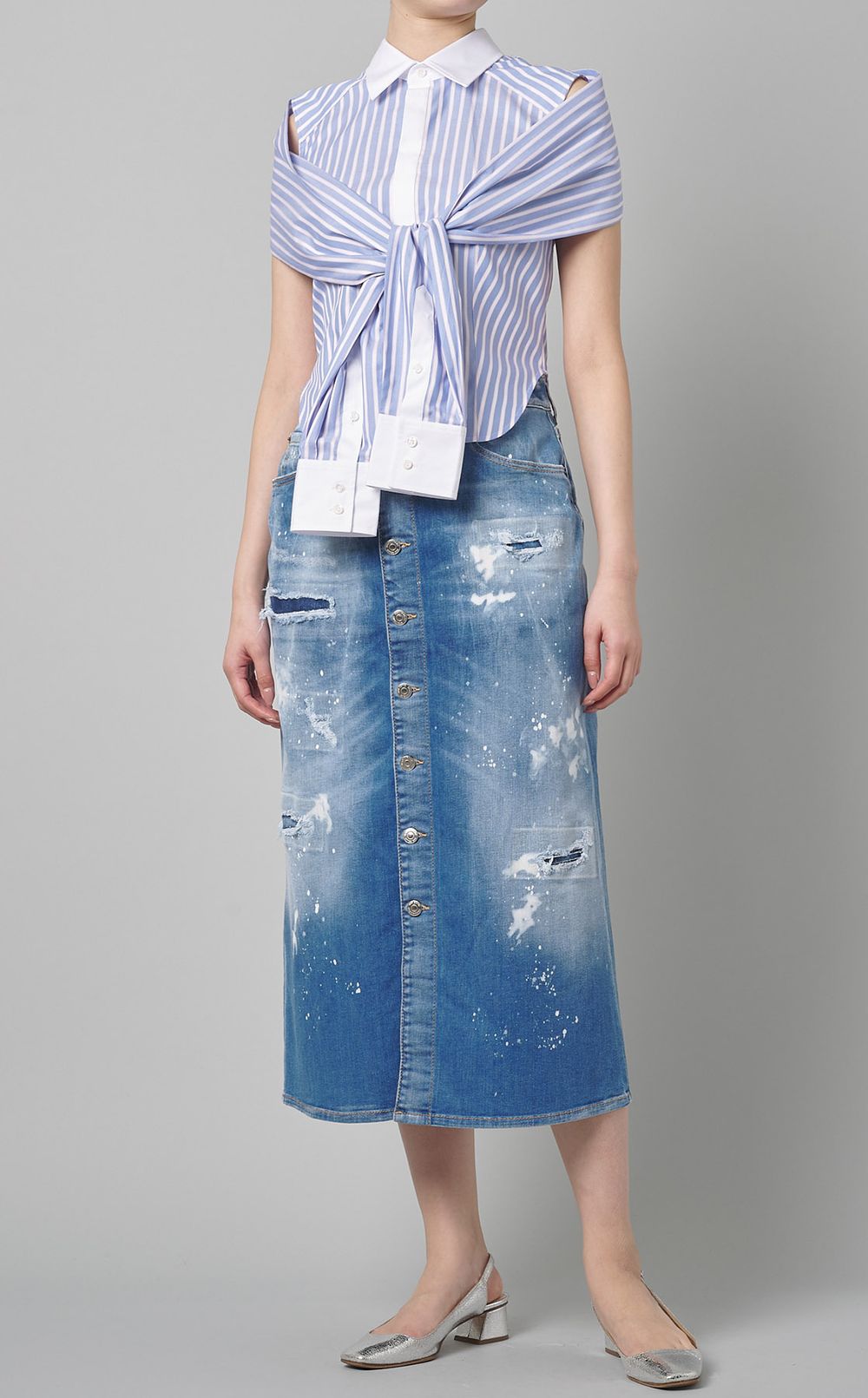 関税込 DSQUARED2 ペイントデニム フロントボタンスカート DSQUARED2|ペイントデニムフロントボタンスカート