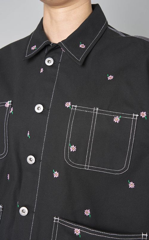 フラワー刺繍コットンカバーオール