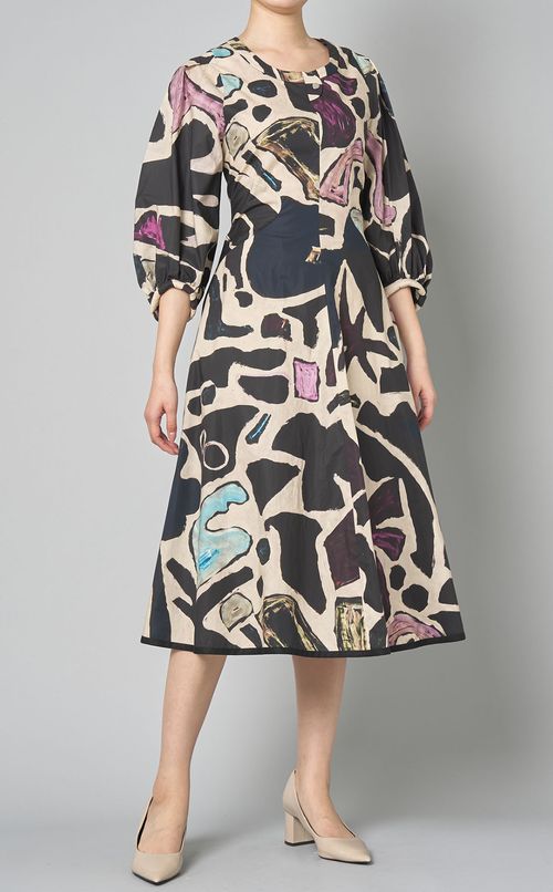 アブストラクトプリントコットンワンピース