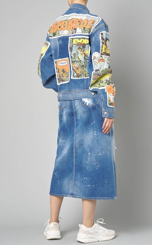 プリントパッチワークデニムブルゾン