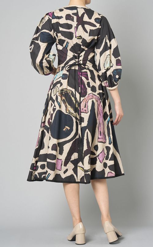 アブストラクトプリントコットンワンピース