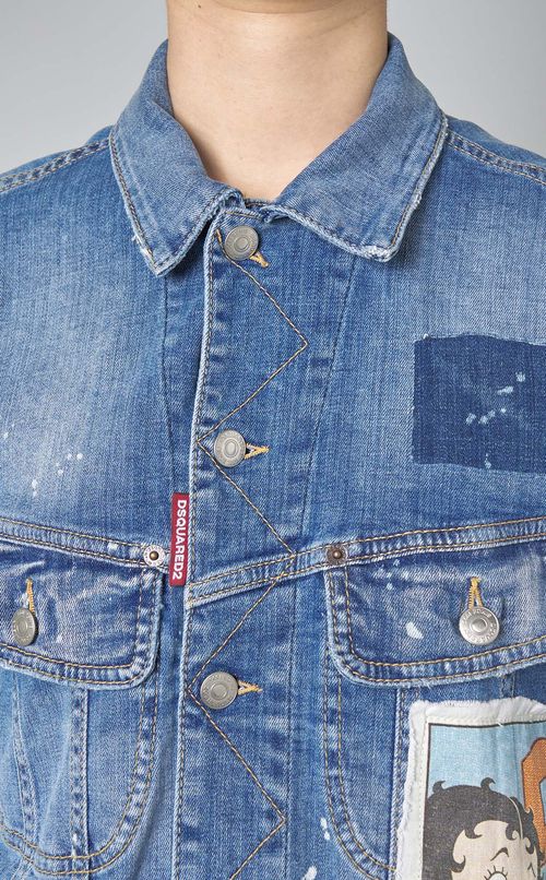 プリントパッチワークデニムブルゾン