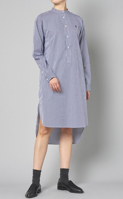 ノーカラーストライプシャツワンピース