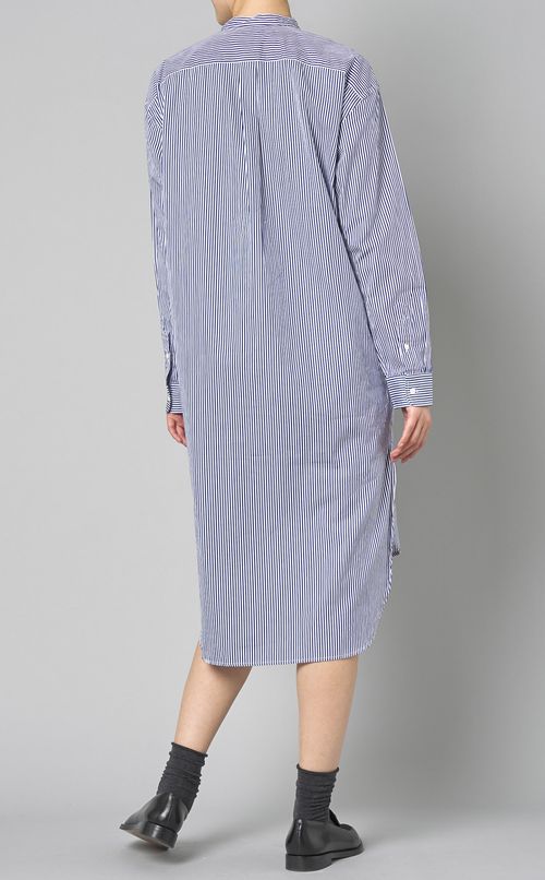 ノーカラーストライプシャツワンピース