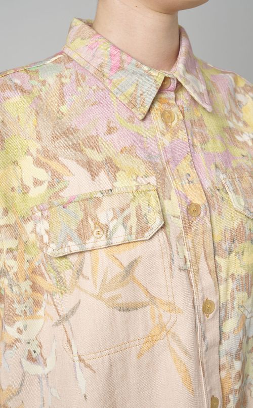 フラワーペタルプリン卜コットンシャツ