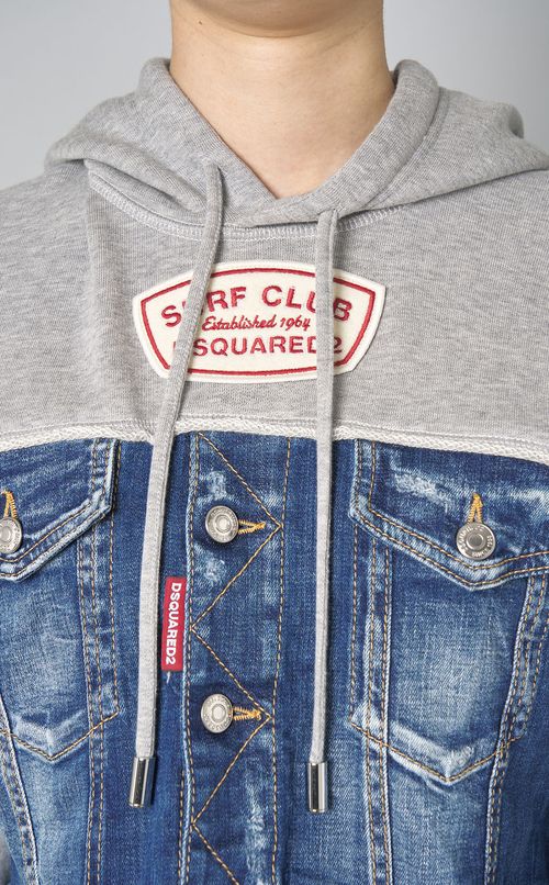 デニム切替スウェッ卜フーディ