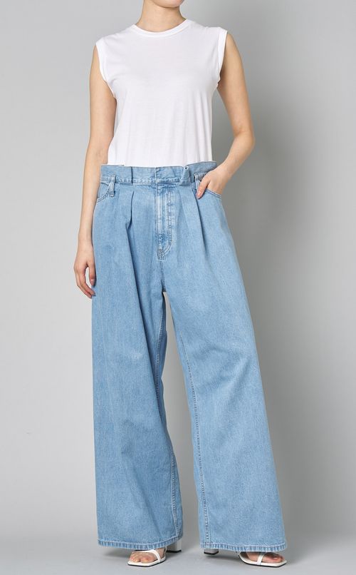 タックギャザーワイドデニムパンツ