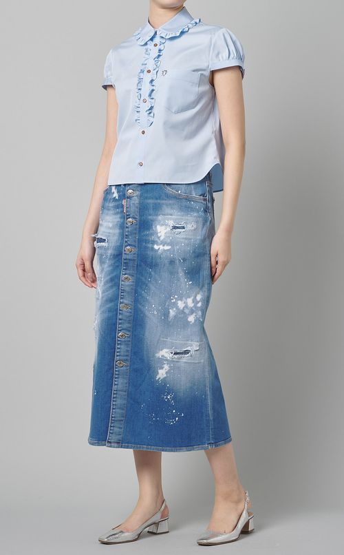 コットンポプリンフリルブラウス