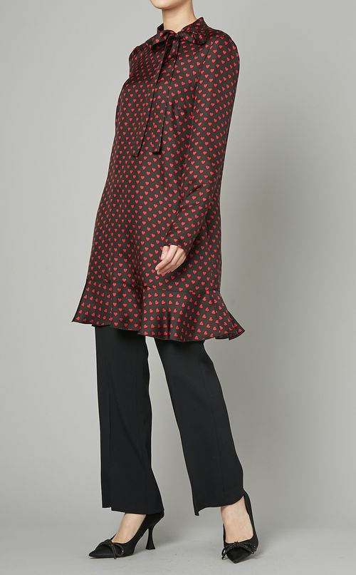 ハートプリントリボンタイミニドレス