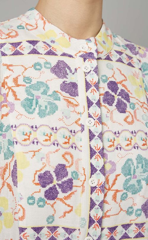 マルチカラーパフスリーブブラウス