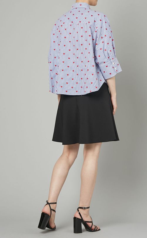 ハート刺繍ストライプコットンシャツ