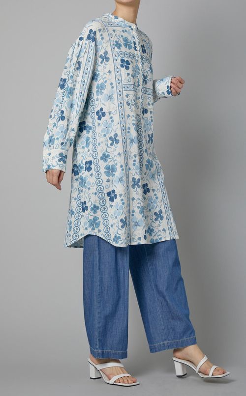 フラワープリントスモックワンピース