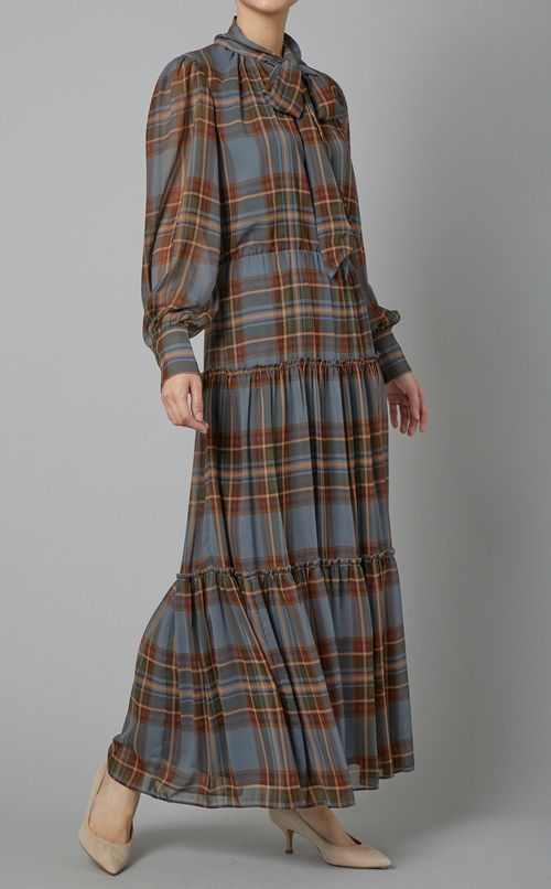 チェック柄ボウタイワンピース