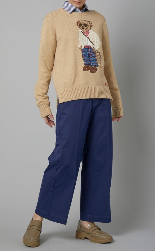 ベア柄コットンニットプルオーバー