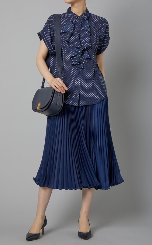 ドットプリントフロントフリルブラウス