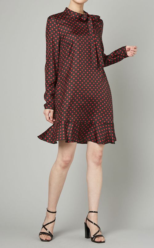 ハートプリントリボンタイミニドレス