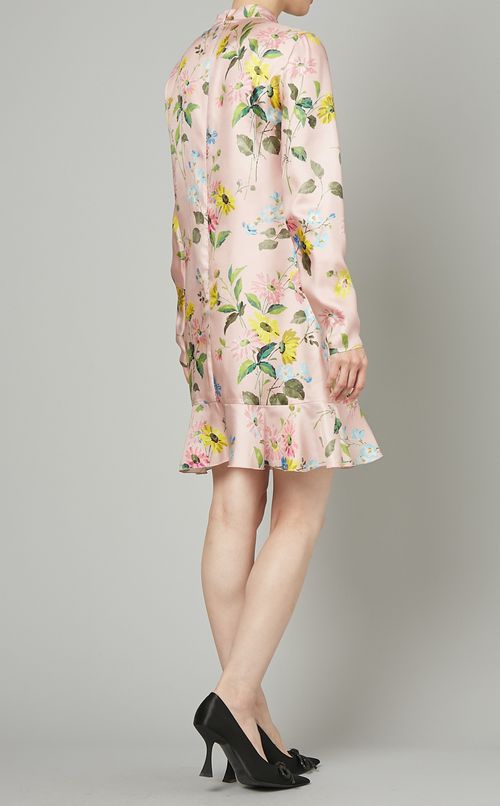 フラワープリントリボンタイミニドレス
