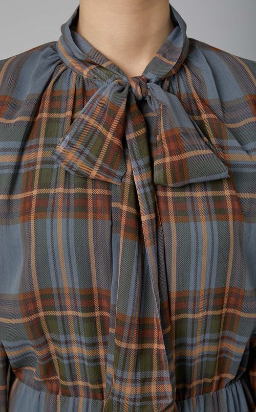 チェック柄ボウタイワンピース