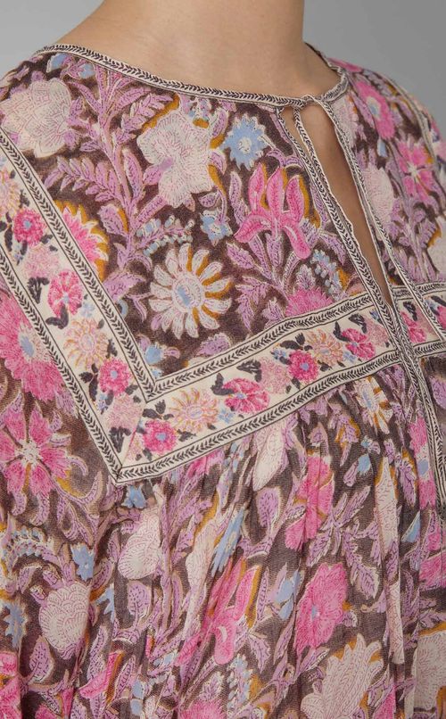 コットンプリントスモックワンピース