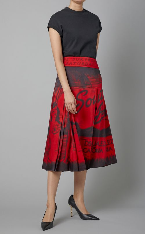 プリントプリーツミディスカート