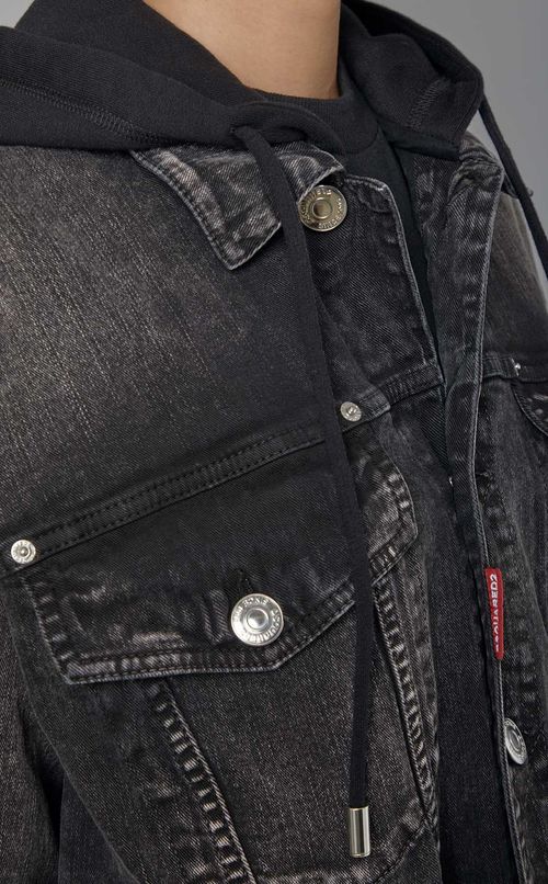 フード付ロングデニムコート