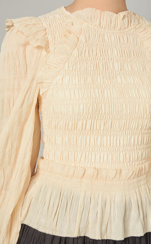 プリーツフリルロングスリーブブラウス