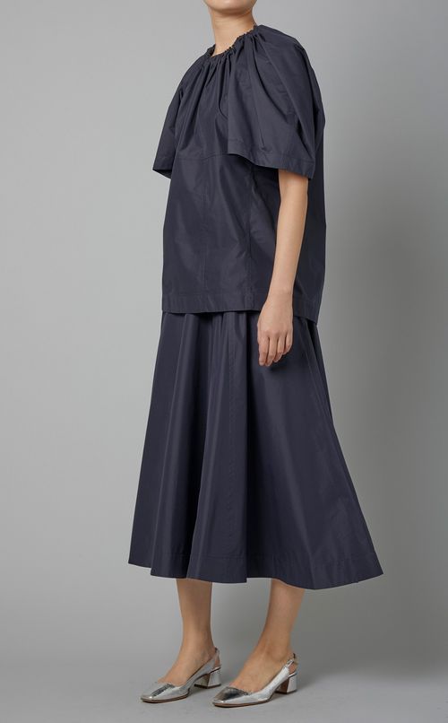 コットンポプリンギャザーミディスカート