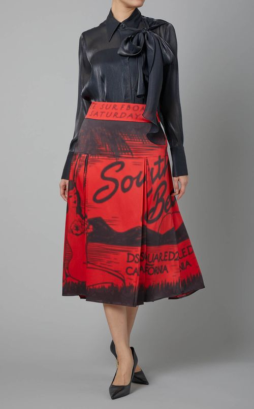 プリントプリーツミディスカート