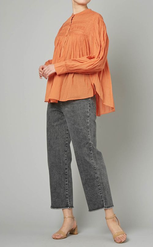 スモッキングスタンドカラーブラウス