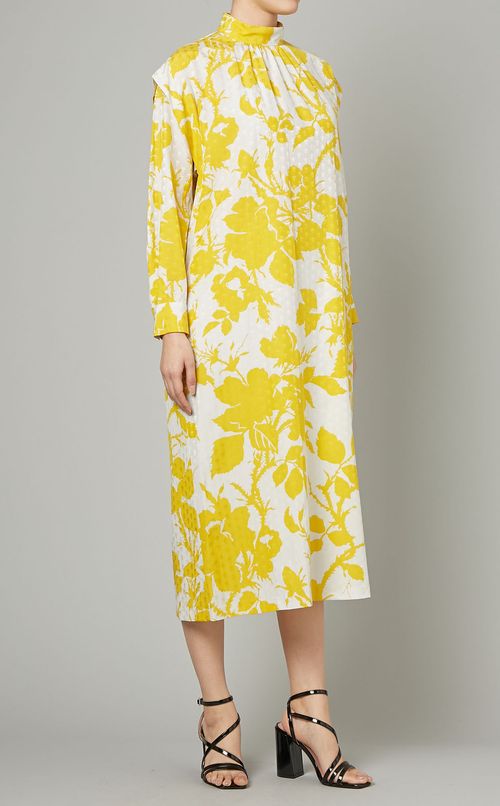 フラワープリントハイネックロングドレス