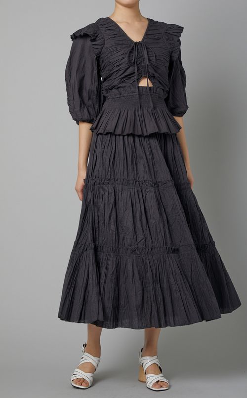 Vネックパフスリーブブラウス