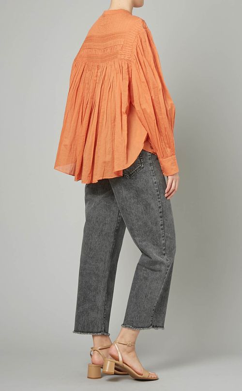 スモッキングスタンドカラーブラウス