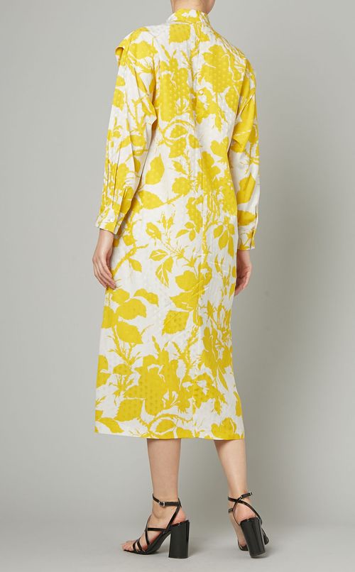 フラワープリントハイネックロングドレス