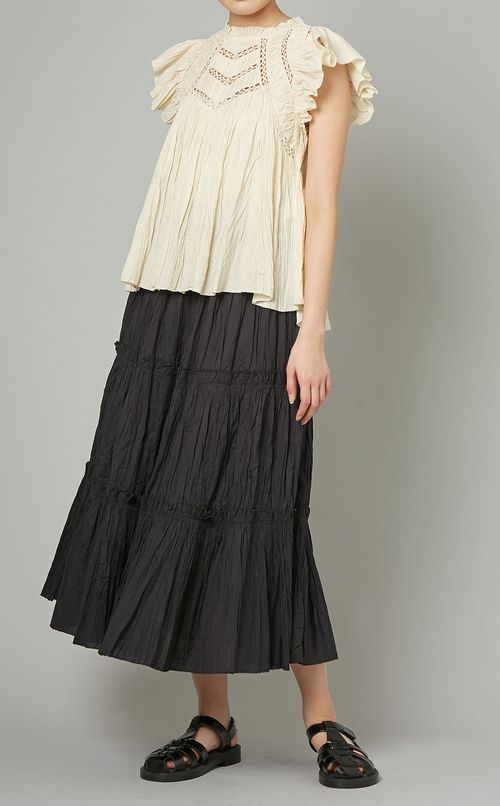 プリーツフレンチスリーブブラウス