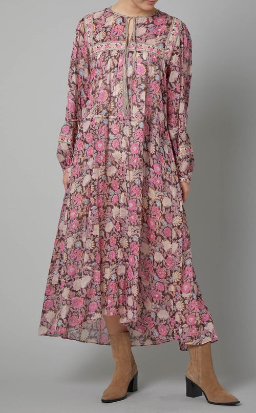 コットンプリントスモックワンピース