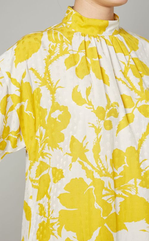 フラワープリントハイネックロングドレス