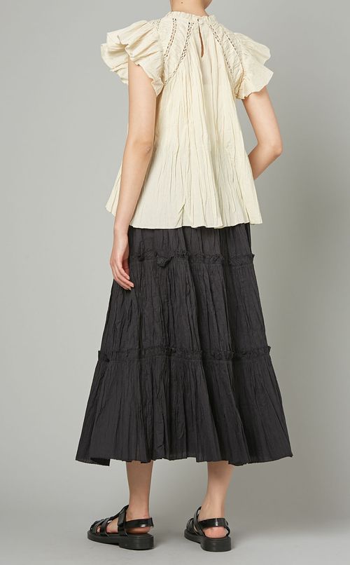 プリーツフレンチスリーブブラウス