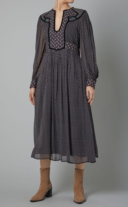 プリント切替マキシワンピース