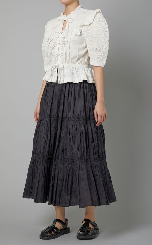 ソリッドティアードロングスカート