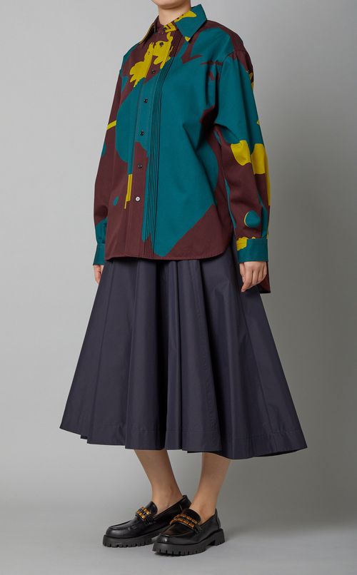 コットンポプリンギャザーミディスカート