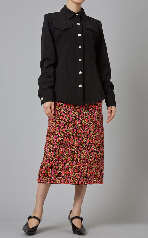 コントラストステッチジョーゼットシャツ