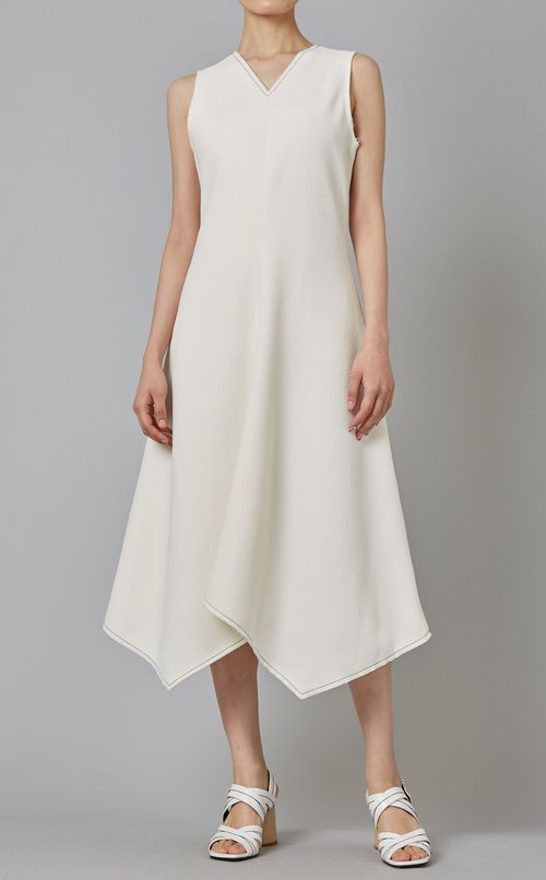Vネックアシンメトリーヘムワンピース