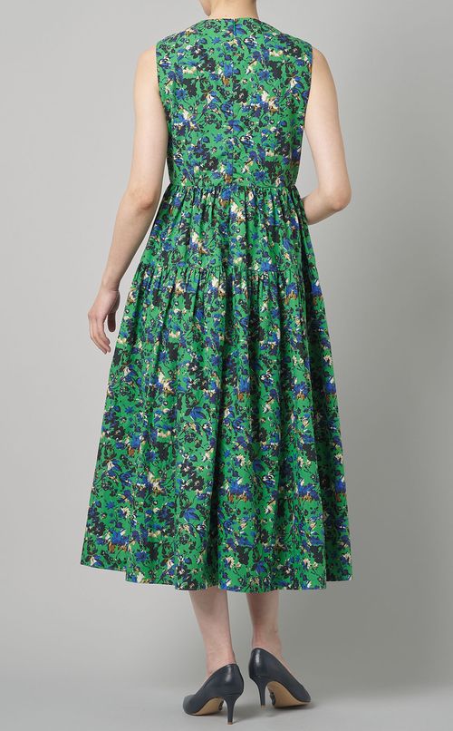 コットンフラワープリントフレアワンピース