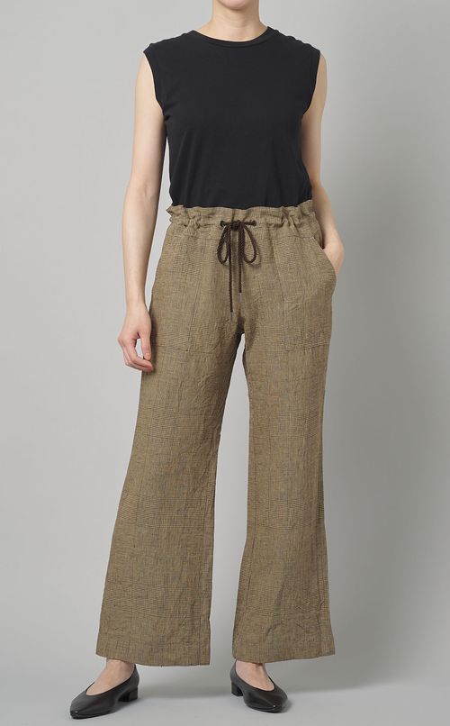 グレンチェックリネンイージーパンツ