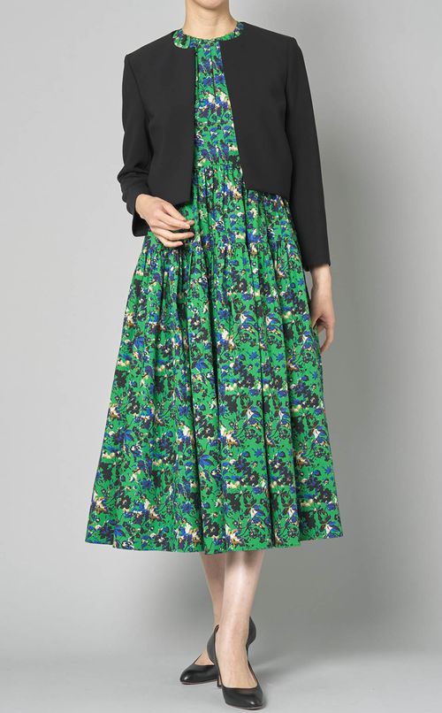 コットンフラワープリントフレアワンピース