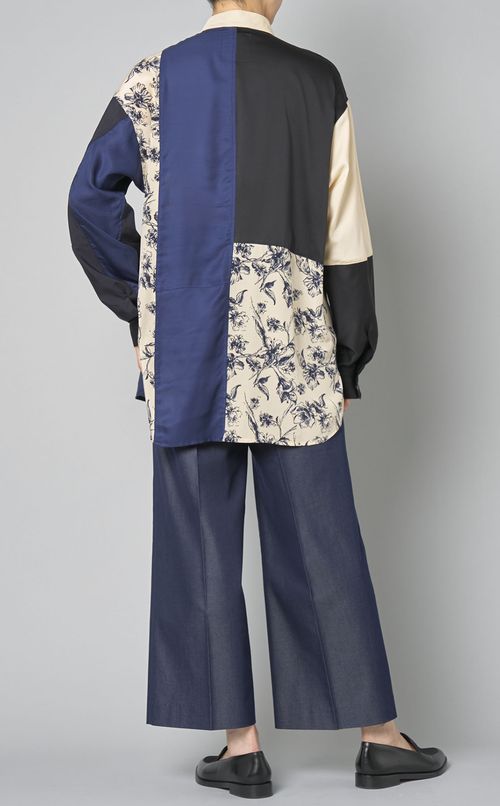 【reADdress】パッチワークスタンドカラーシャツ